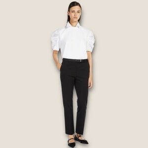 Max Mara Mainline Black Cotton Satin Cropped‎ Stretch Trousers Pants Size 8